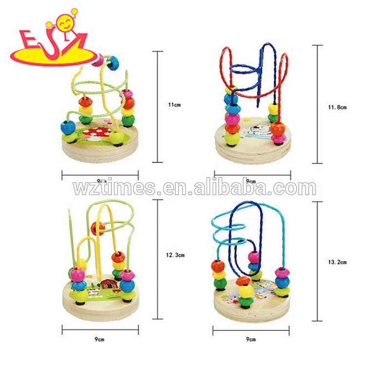 Spielzeugschnur-Perlenlabyrinthspielzeug des bunten hölzernen hölzernen Würfels 3d für Kinder W11B104