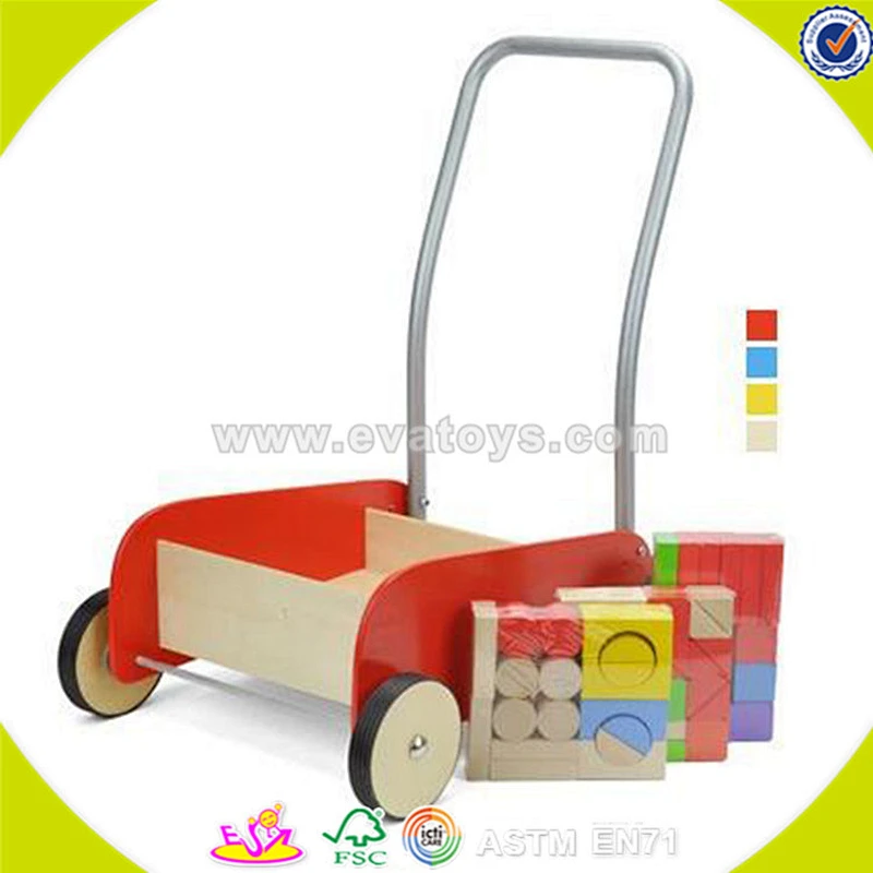 Kinder Holzblöcke Kinderwagen Spielzeug Kinder Baby Blöcke Kinderwagen Push Walker W16E028B