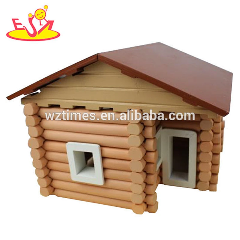 Bester verkaufender brauner DIY des Großhandels bauen hölzernes Spielzeughaus für Kinder W06A075 zusammen
