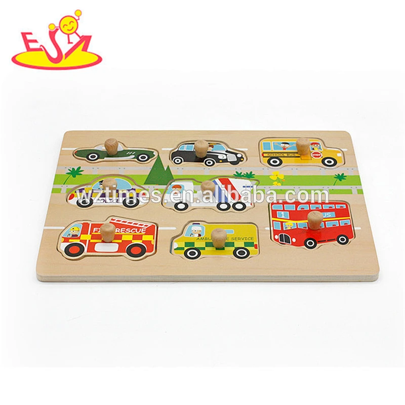 New hottest baby educational wooden car puzzle with knob W14M135