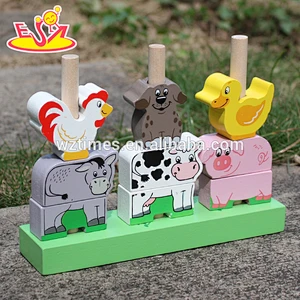 2018 großhandel mode baby holz stapeln tierblöcke, neue design kinder stapeln tierblöcke W13D126