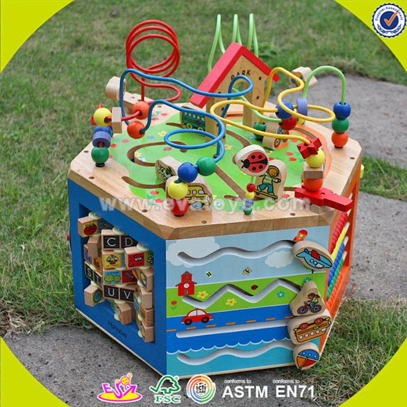 wholesale wooden multifunctional String Beads toy,lovely kid cubic bead toy,Educational cubic bead toy for baby W11B061