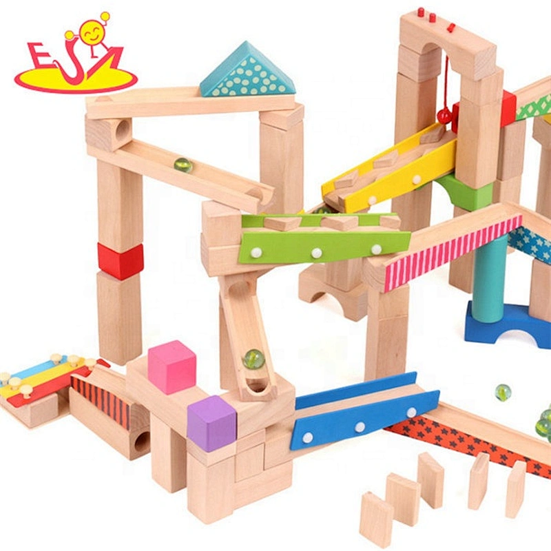 High quality educational construction wooden marble run toy for kids W04E087
