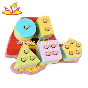 Wholesale useful early colors and shapes learning toy wooden cartoon stacking toy for kids W13D167