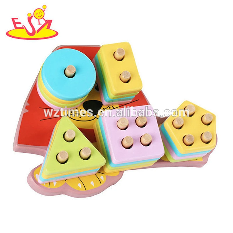Wholesale useful early colors and shapes learning toy wooden cartoon stacking toy for kids W13D167