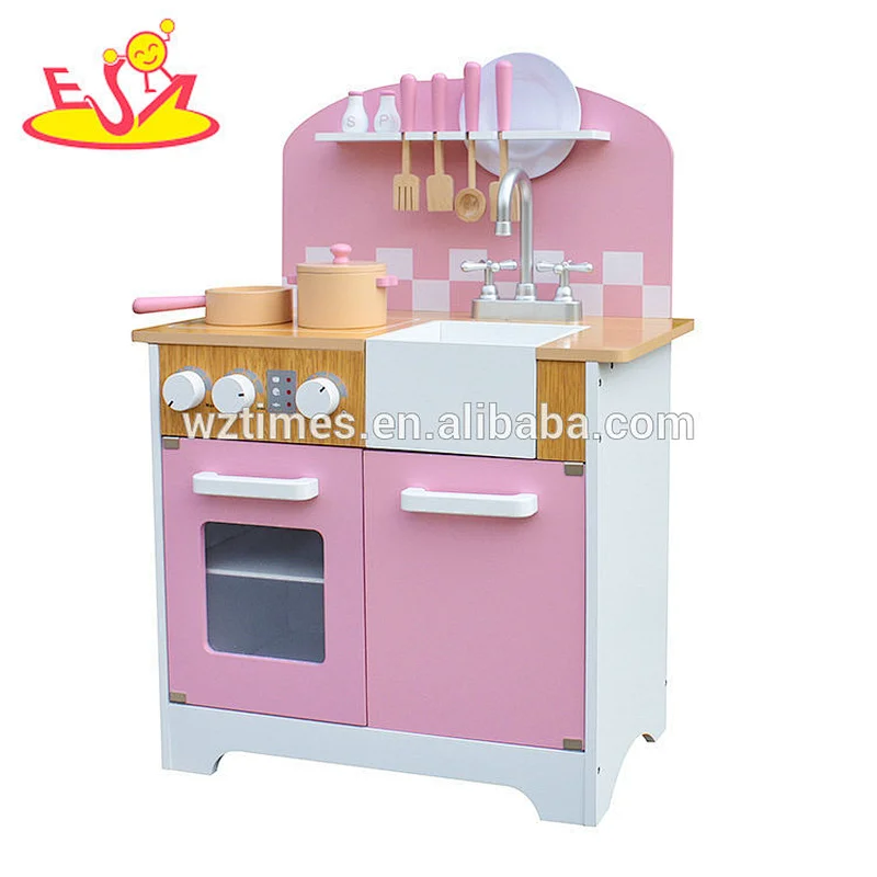Juego de cocina de juguete de madera rosa pretender 2018 para niñas W10C385