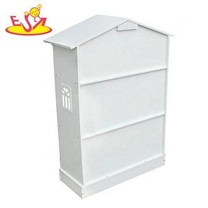 2018 New design white wooden house shaped bookshelf for kids W08D015B