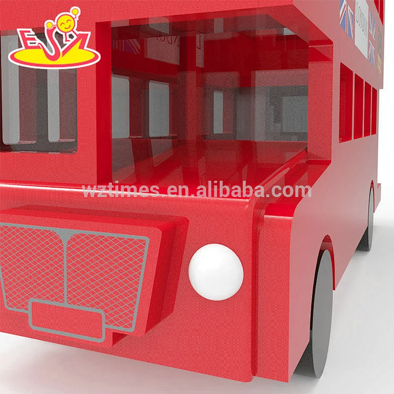 New design red bus wooden kids coin bank for saving money W02A284