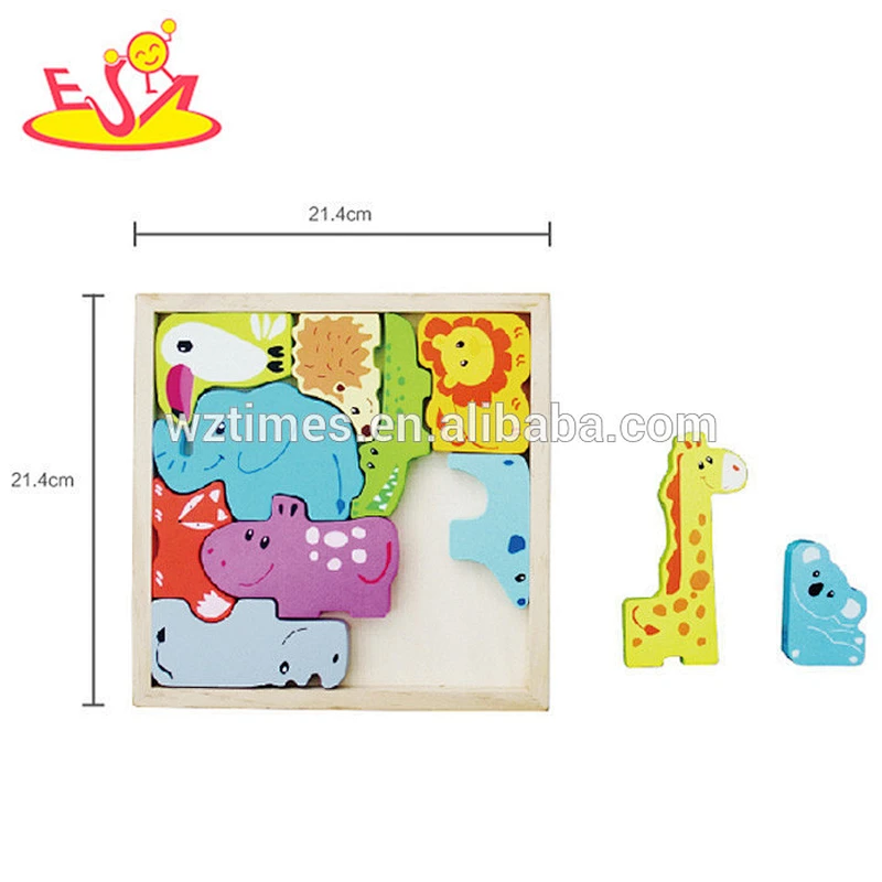 Wholesale high quality wooden animals blocks puzzle toy for baby learning and jigsaw W14A156