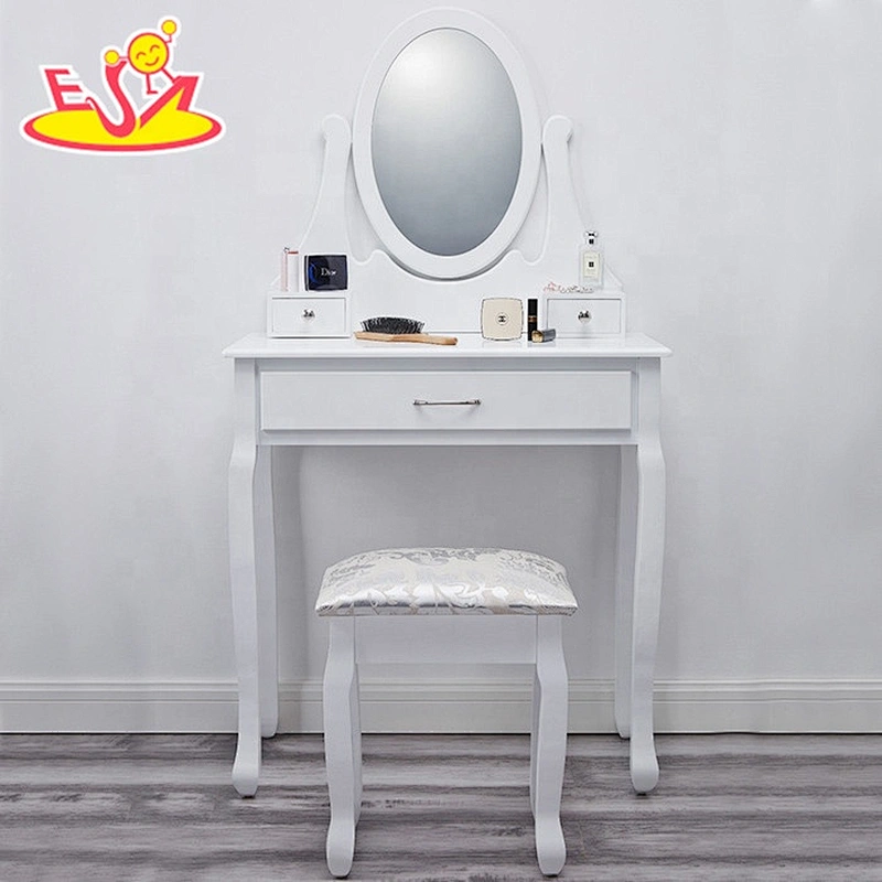 Simple white princess wooden dresser table with mirror W08H014