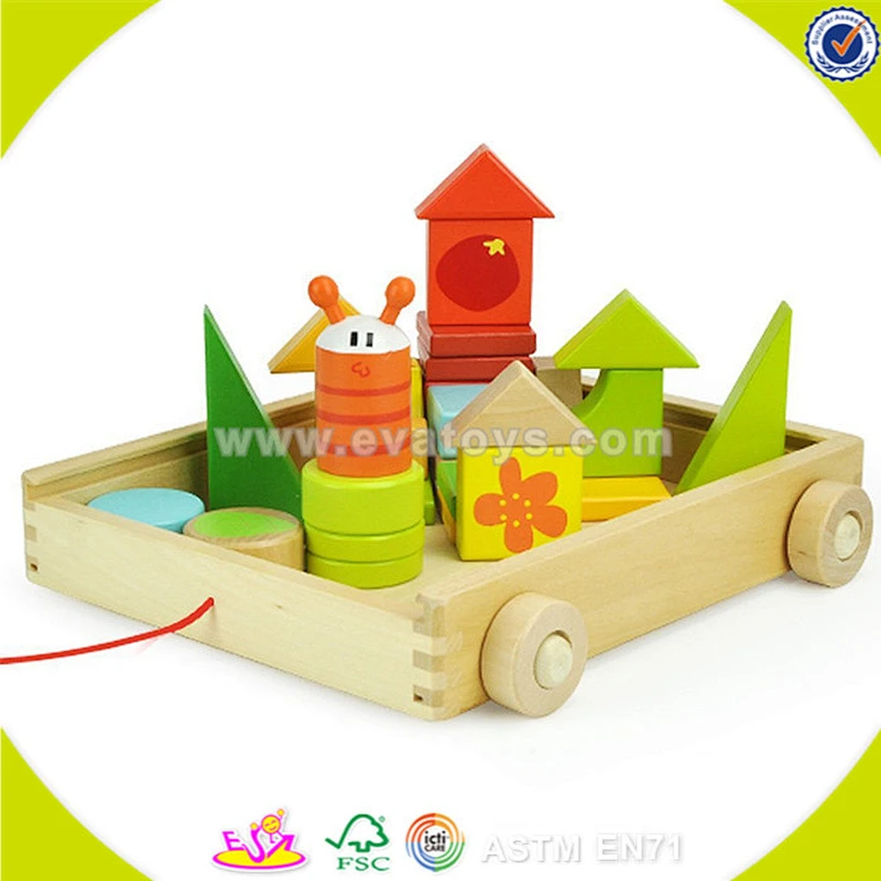 wholesale creative toddler wooden blocks cart toy,educational wooden blocks cart toy,hot wooden blocks cart toy W13C020