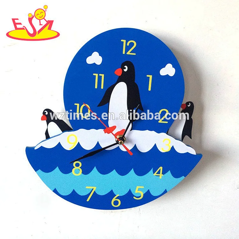 wholesale high quality personalised wooden kids room clock for sale W14K028