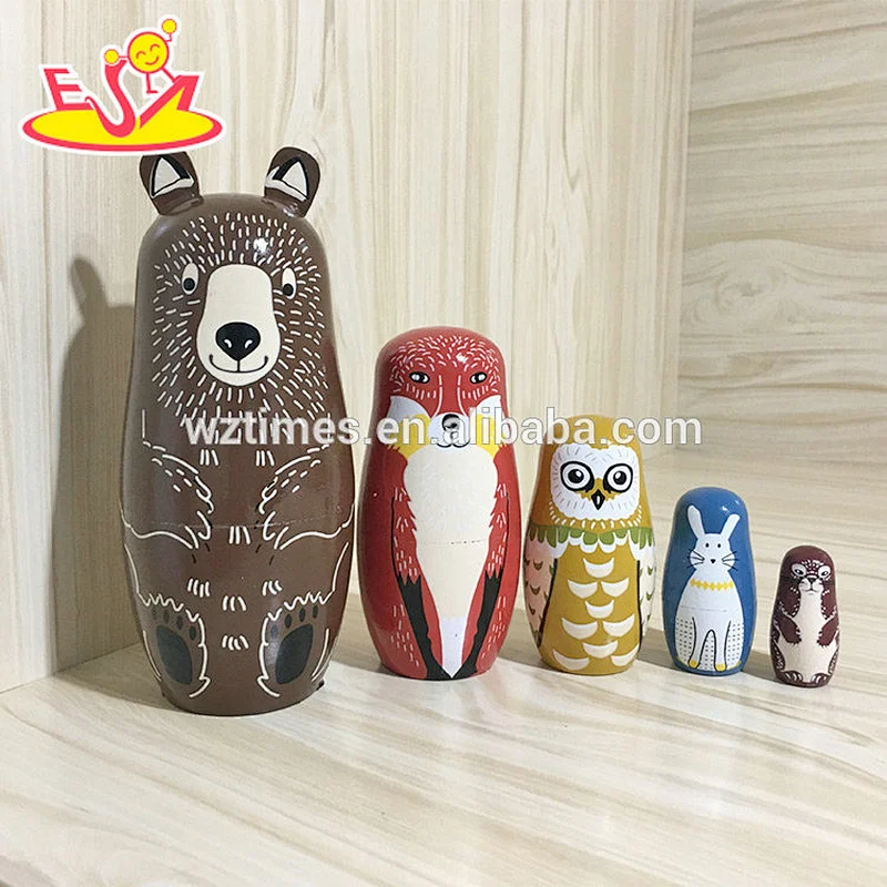 2018 Wholesale diy matryoshkas 5 pcs wooden animal russian doll for kids W06D104
