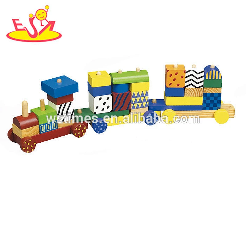 Wholesale high quality wooden baby blocks train toy fashionable wooden baby blocks train game W05C060