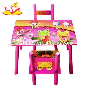 2018 Wholesale new wooden cartoon table and chairs pink wooden cartoon table and chairs girls cartoon table and chairs W08G200