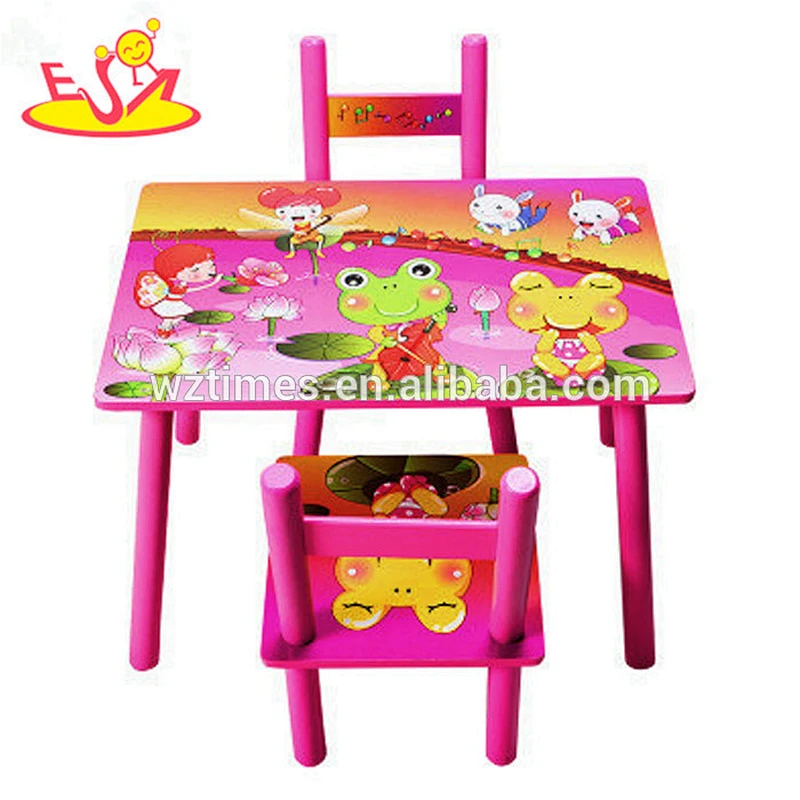 2018 Wholesale new wooden cartoon table and chairs pink wooden cartoon table and chairs girls cartoon table and chairs W08G200