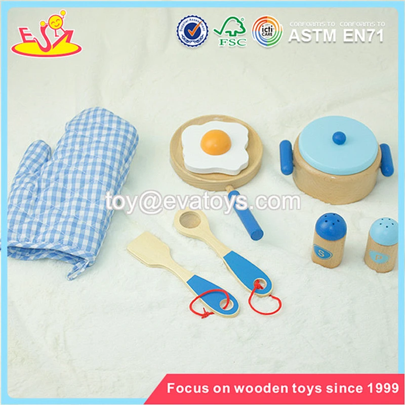 Wholesale best gift for preschool kids wooden 9 pcs cooking toy funny wooden cooking kitchen toy W10B128