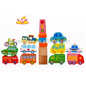 Holzblockspielzeugauto des Großhandelsmode-Babys für das Einfädeln W11E048