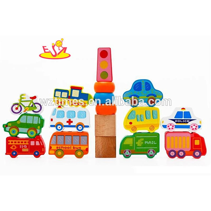 Holzblockspielzeugauto des Großhandelsmode-Babys für das Einfädeln W11E048