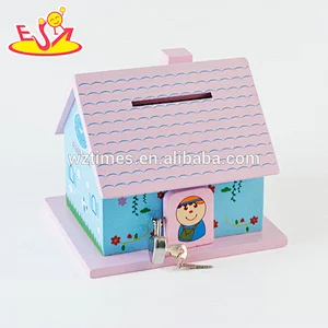 Wholesale top fashion wooden house money box for children storing coins W02A278