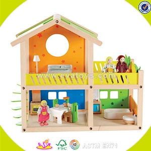 Wholesale fashion new large wooden dollhouse toy colorful kids wooden dollhouse high quality play wooden dollhouse W06A050