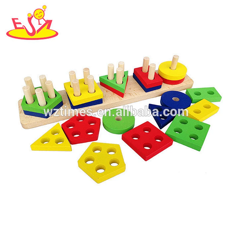wholesale cheap kids wooden stacking sort blocks preschool shape sort blocks children wooden stacking classic game W13D112