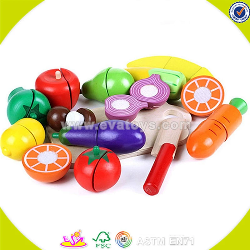 wholesale hot wooden cutting food toy colorful wooden pretend cutting food toy baby cutting fruits and vegetables W10B125