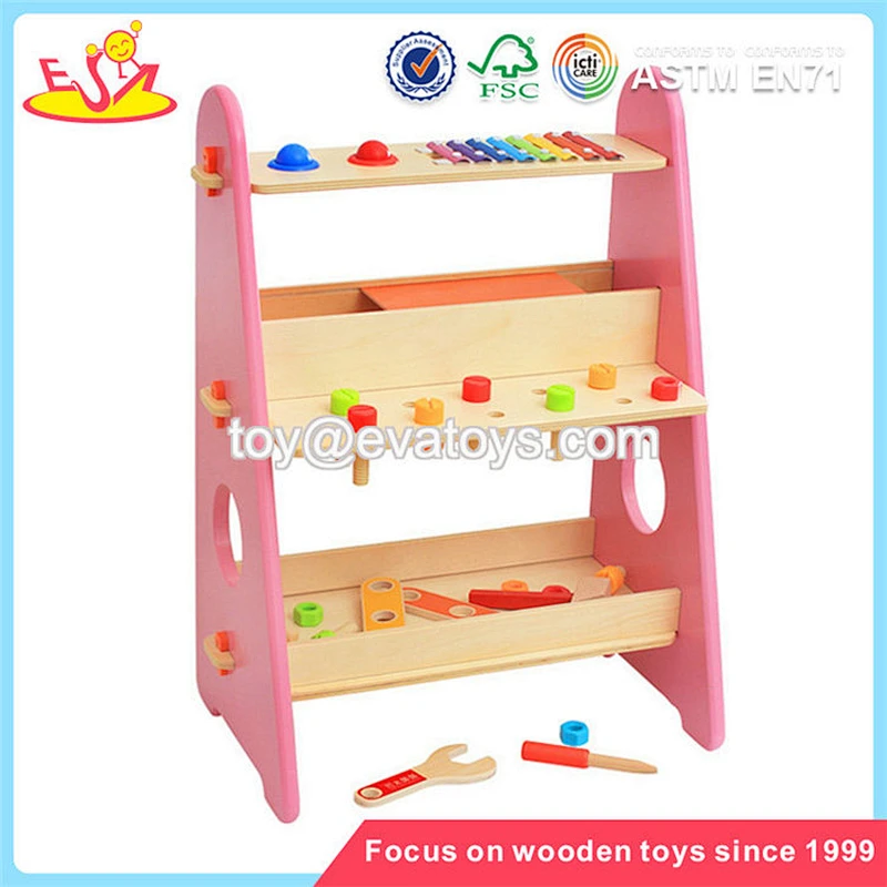 Wholesale intelligent pink wooden assemble tools platform toy for children W03D087