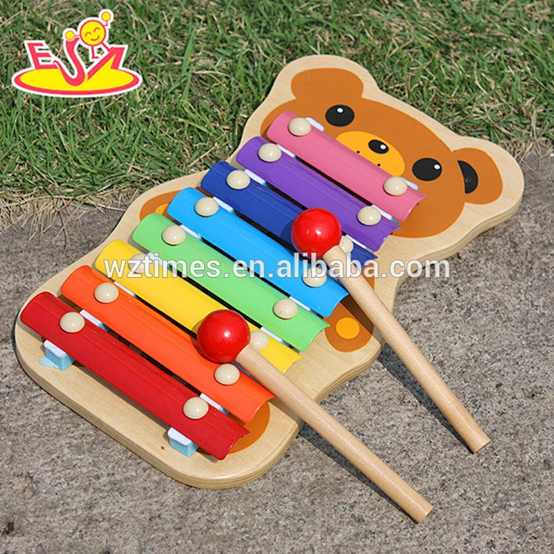 Wholesale colorful bear shape wooden xylophone sound toy 8 notes xylophone sound toy for baby W07C036