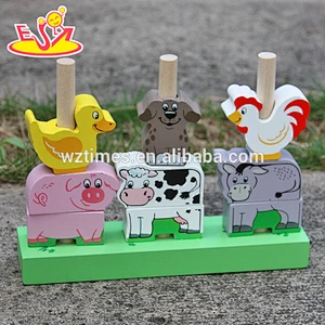 2018 großhandel mode baby holz stapeln tierblöcke, neue design kinder stapeln tierblöcke W13D126