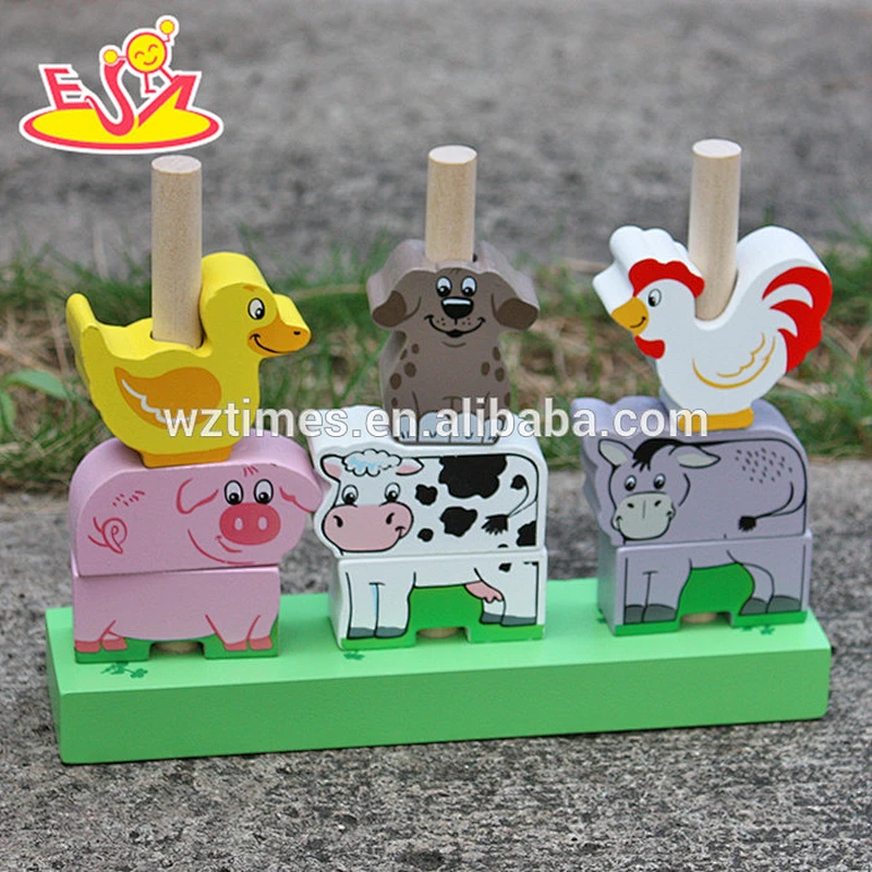 2018 großhandel mode baby holz stapeln tierblöcke, neue design kinder stapeln tierblöcke W13D126