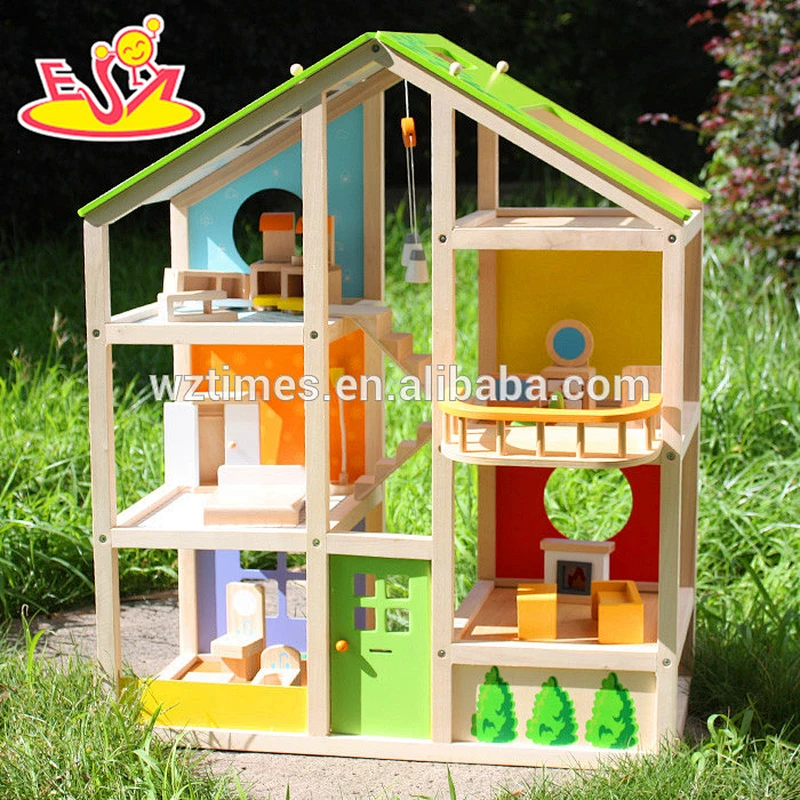 2018 Neues Design aus Holz große Puppenhaus Kinder aus Holz großes Puppenhaus einzigartiges Holz großes Puppenhaus W06A158