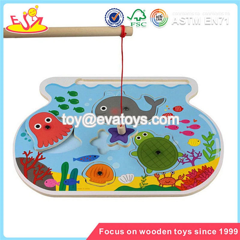 hot-selling kid wooden puzzle game wooden fishing toy for children W01A005