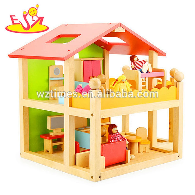2018 wholesale kids wooden dollhouse toy funny baby wooden dollhouse toy popular children wooden dollhouse toy W06A120