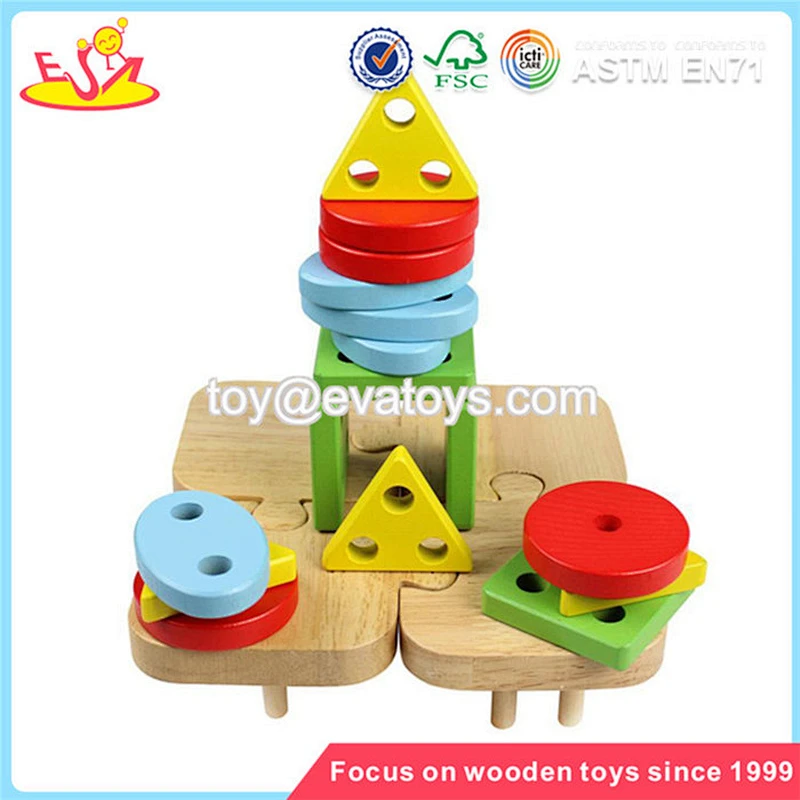 Venta al por mayor de los niños baratos forma de madera de juguete de apilamiento linda forma de madera de juguete de apilamiento para la formación de inteligencia de los niños W13D027