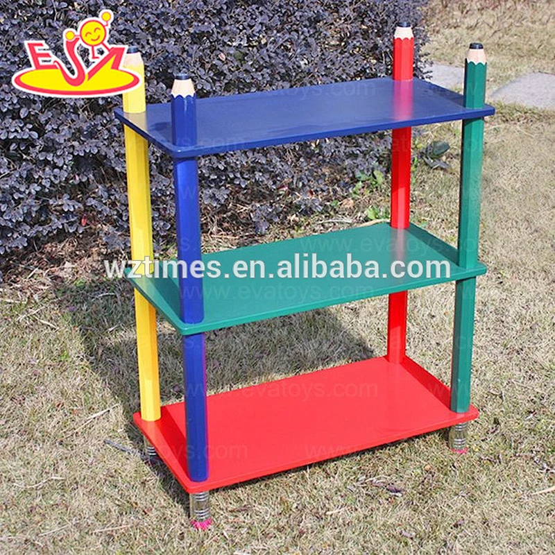 Wholesale best selling colorful wooden 3 layer book shelf for preschool W08C092