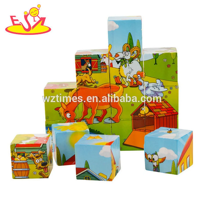 2018Early education 12 cube wooden picture puzzle game for children W14F057