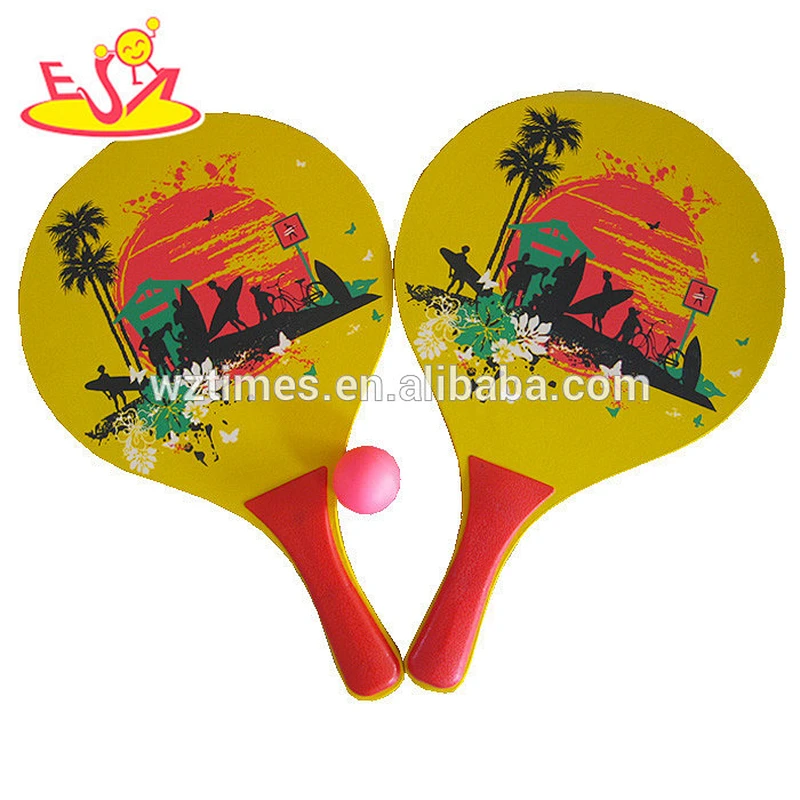Wholesale beautiful beach sport game wooden paddle ball for children W01A099
