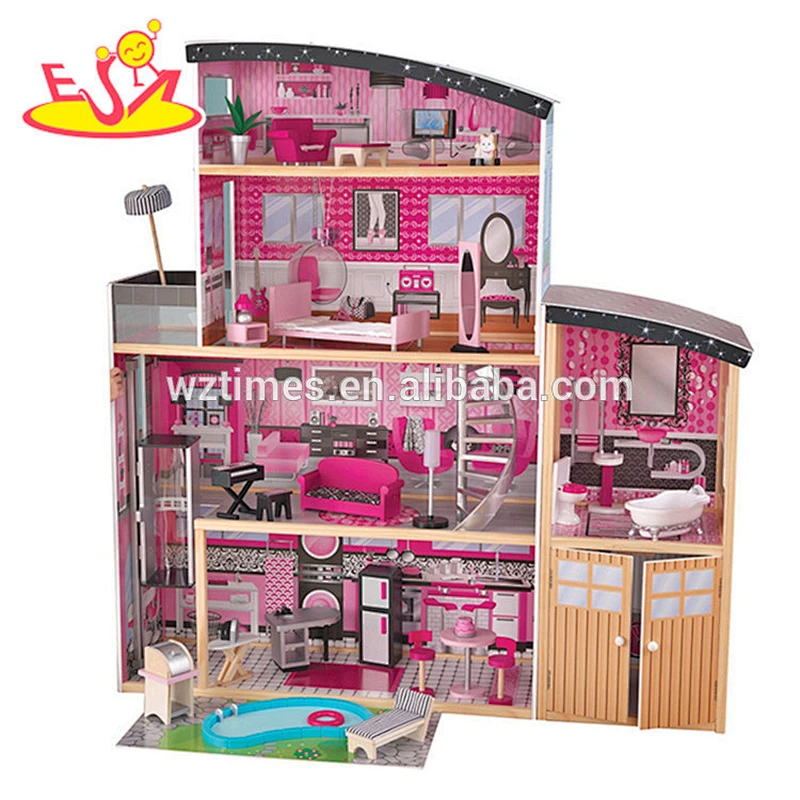 Wholesale modern style kids wooden doll house toy fashionable baby wooden doll house toy W06A222