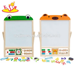 Wholesale best multi function wooden baby whiteboard easel with math stickers and abacus W12B084A