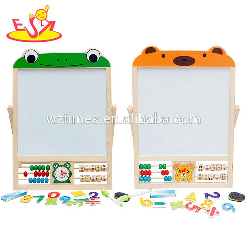 Wholesale best multi function wooden baby whiteboard easel with math stickers and abacus W12B084A