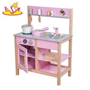 2019 New design girs wooden pink toy kitchen for pretend play W10C457C