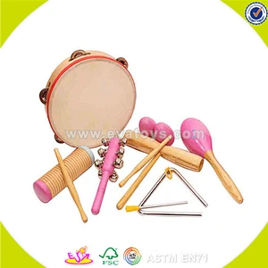 wholesale delicate wooden Tambourine toy multiple colour wooden Tambourine toy and hot selling kids wooden Tambourine W07F002