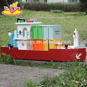 New design funny wooden cargo ship toy for kids W04F006