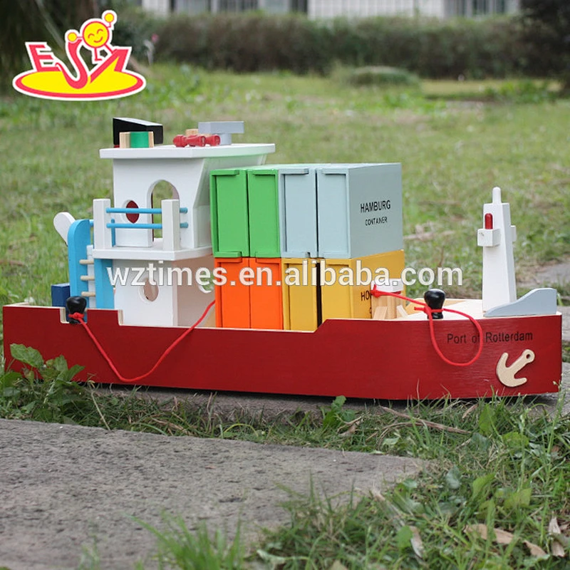 New design funny wooden cargo ship toy for kids W04F006