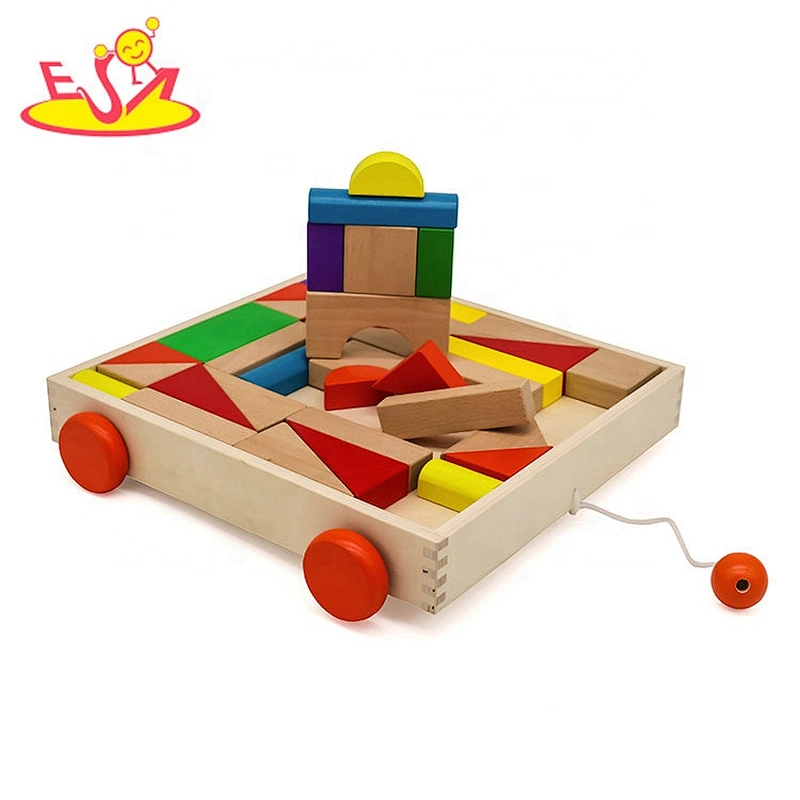 Most popular educational kids wooden pull toy with blocks W13C038