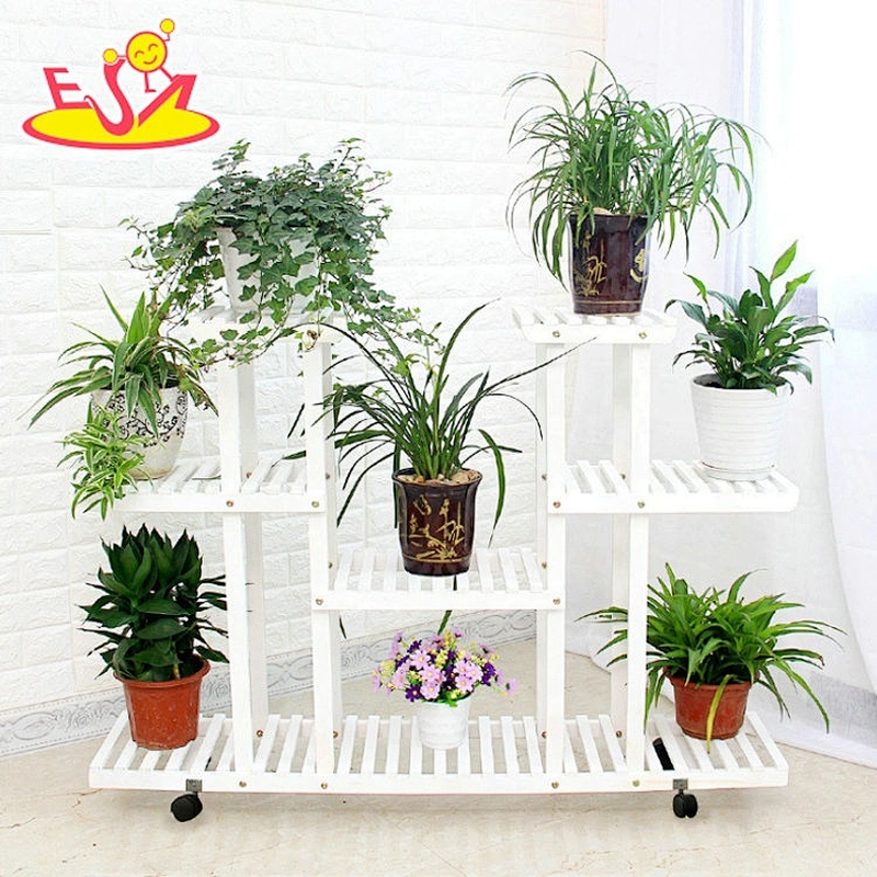 Custom white wood flower 3-tier pot display shelf for garden W08H112B