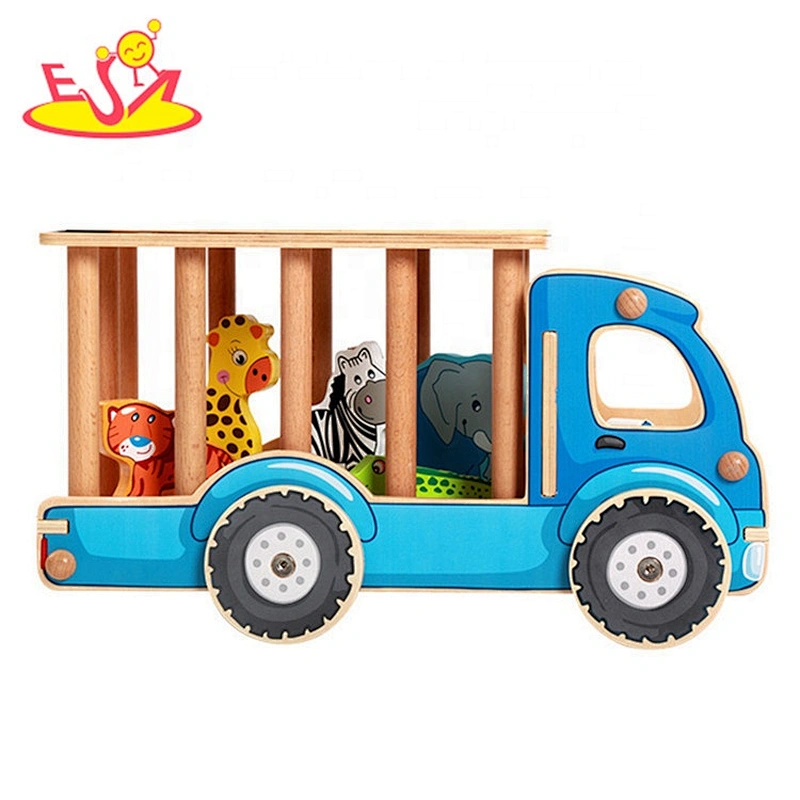 Top sale cartoon animals wooden truck toys for toddlers W04A335