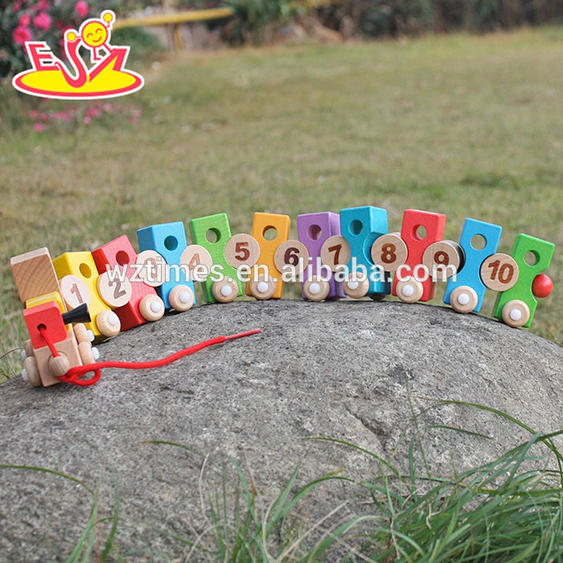 2018 Wholesale baby wooden pulling train toy funny kids wooden pulling train toy numbers wooden pulling train toy W05C079