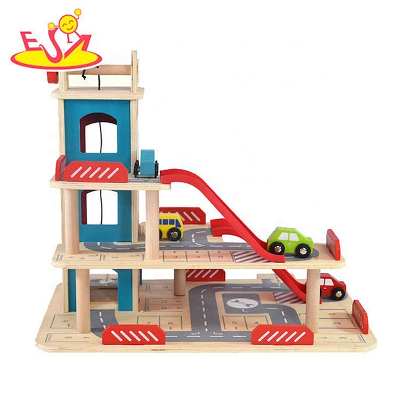 2019 New hottest kids wooden toy parking garage with elevator W04B080
